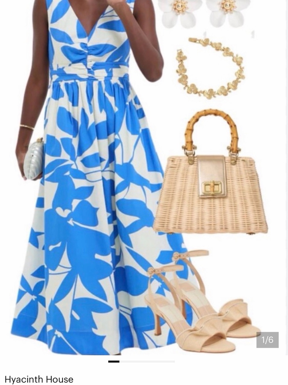 Blue & White Floral V-Neck Maxi Dress